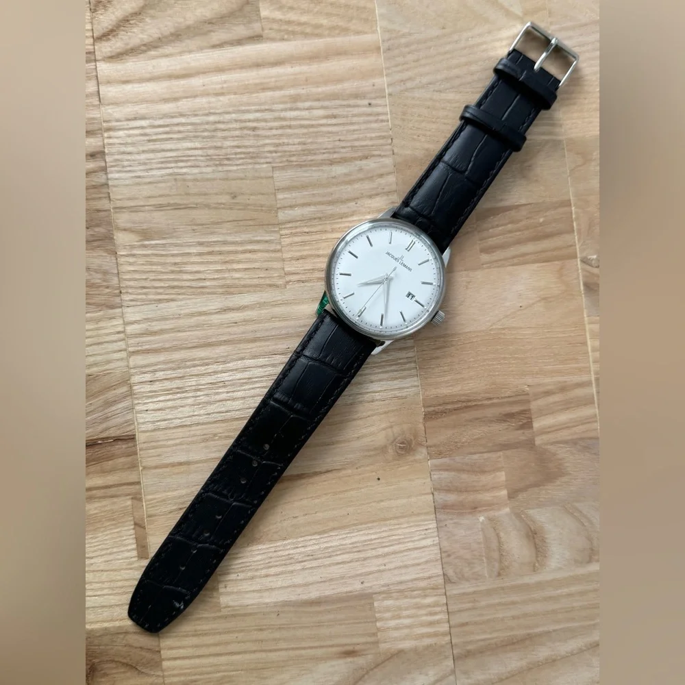 Jacques Lemans New Luxury Men’s Watch Large White Dial Stainless Case Leather